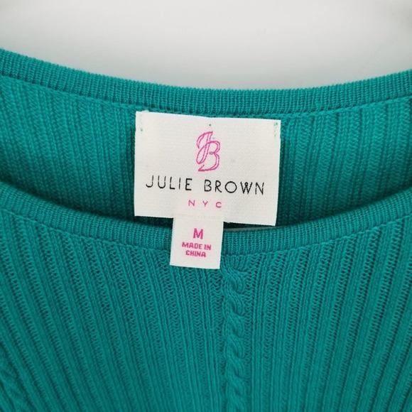 Julie Brown Cable Knit Sweater Dress - Mini Teal Green A Line Flare 3/4 Sleeves - Picture 3 of 7